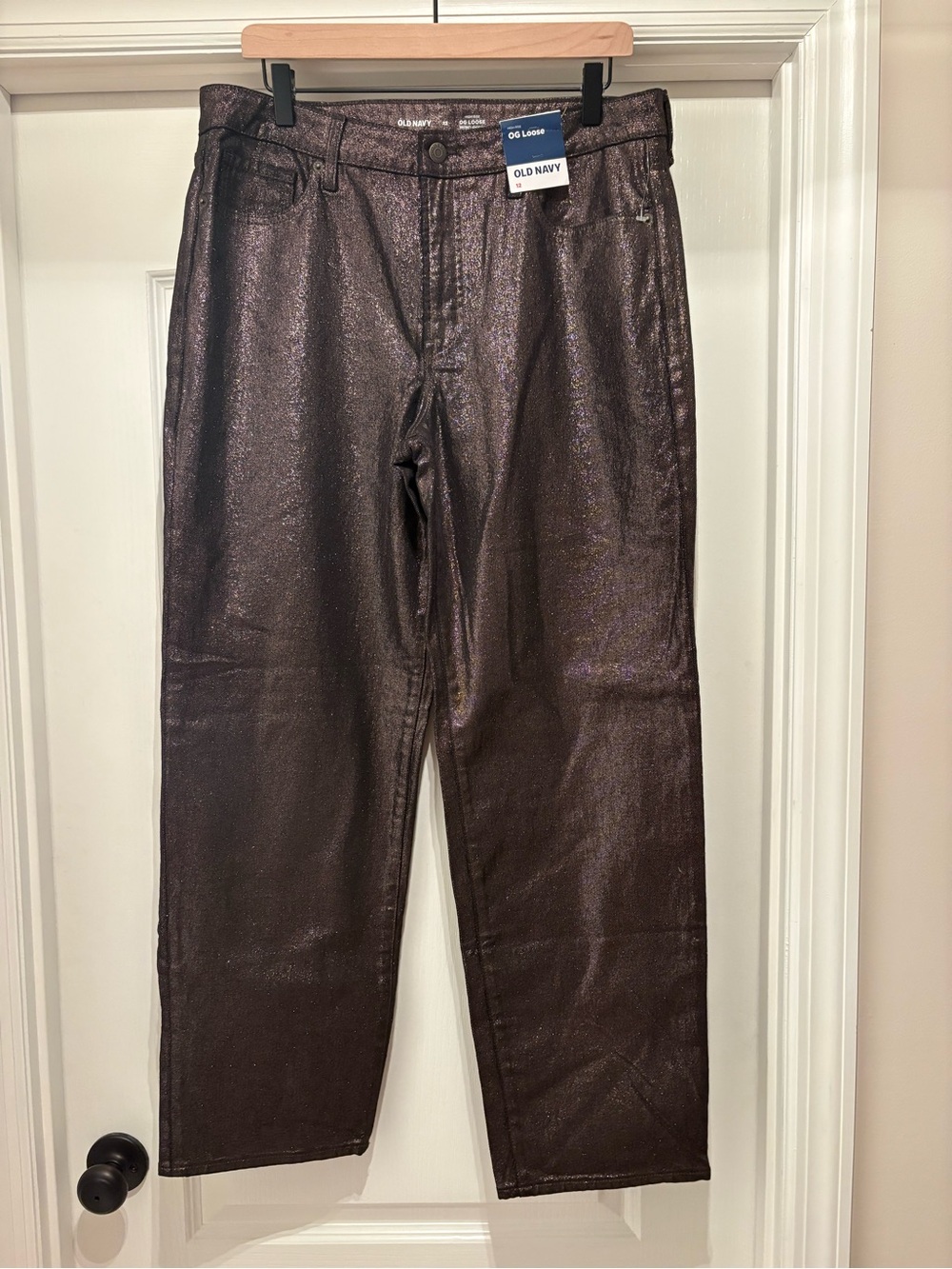 Women’s Old Navy High-Rise OG Loose Jeans metallic shimmer size 12 NWT
